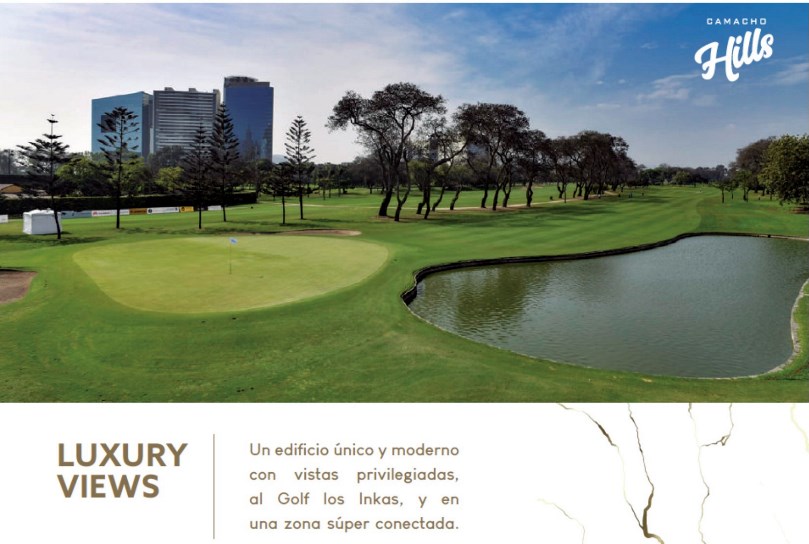 Moderno edificio con vista al Golf Club Los Inkas de Camacho